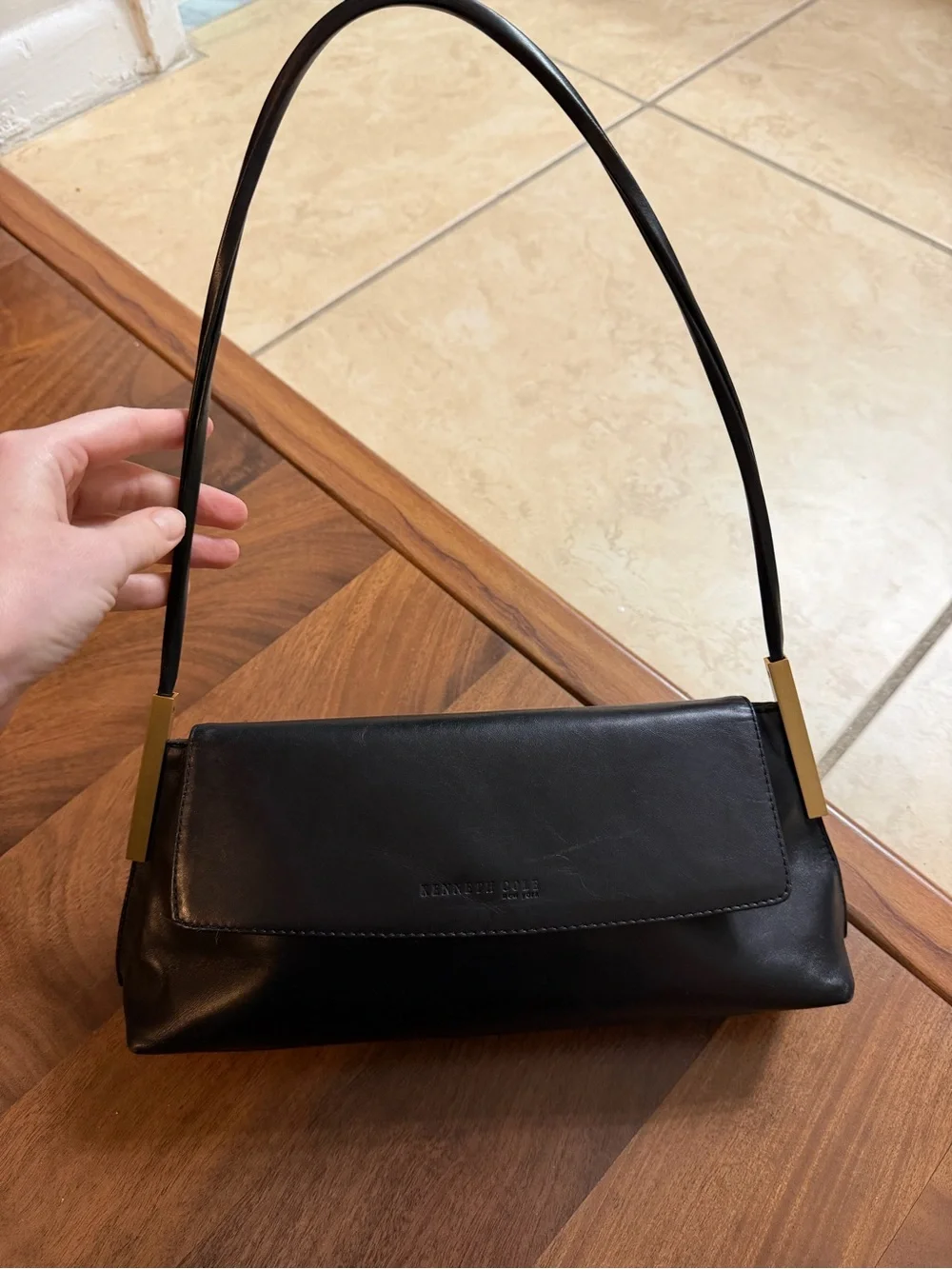 Kenneth Cole Black Shoulder Bag with Gold Accents